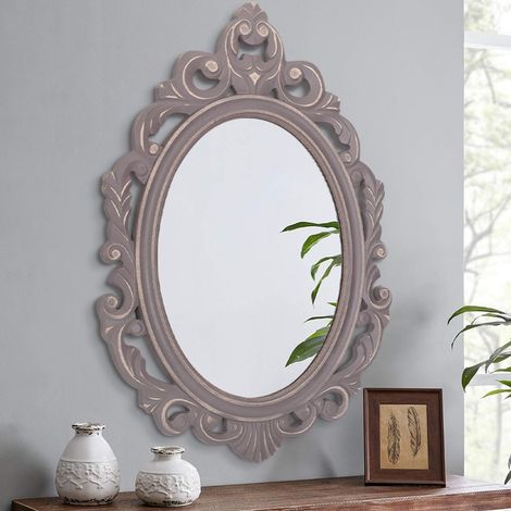 Miroir suspendu ovale traditionnel en bois rouille brun sculpté miroir mural décoration miroir style baroque esthétique pour salle de maquillage chambre, salon, cuisine entrée (1/5)
