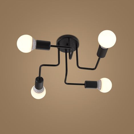 Plafonnier Industriel Moderne Luminaire Plafonnier Intérieur Lampe de Plafond Noir E27 pour Salon Cuisine Chambre Café Bar - 4 Lumières