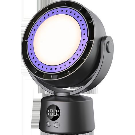 Ventilateur de bureau, Ventilateur sans pales oscillant silencieux avec batterie rechargeable, éclairage LED, 6 vitesses, Petit ventilateur circulateur d'air pour intérieur (1/5)