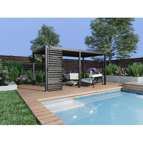 Casetta per terrazzo bioclimatica autoportante in alluminio 15m² con pannello frangisole L100 cm Antracite - ALMAFI