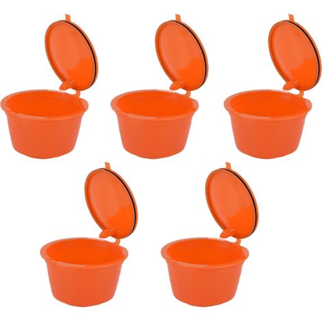 Lot de 5 capsules de café de 50 ml avec filtre à café réutilisable et cuillère pour machine à café DOLCE GUSTO, couleur orange. (1/5)