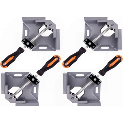 Lot de 4 pinces d\'angle à angle droit à 90 degrés pour le travail du bois, avec mâchoire pivotante réglable en alliage d\'aluminium, pour soudure, bricolage du bois.