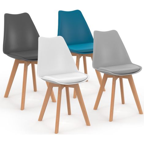 Set di 4 sedie scandinave SARA in grigio scuro, grigio chiaro, bianco e blu