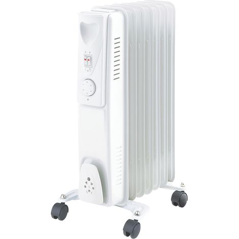 WarmeHaus Oil Filled Radiator Portable Electric Heater- 3 Heat Settings - Adjustable Temperature Thermostat - Safety Cut-Off - White 7 Fin - 1500W
