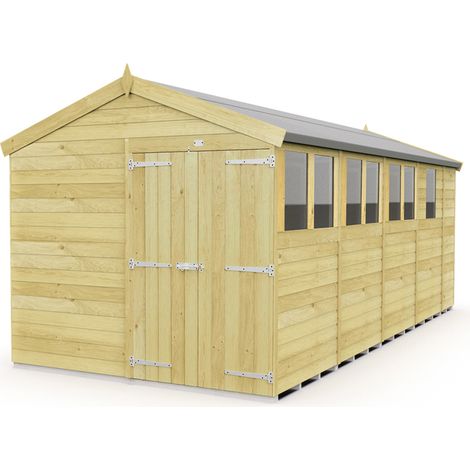 8 x 17 Feet Apex Shed - Double Door With Windows - Wood - L503 x W231 x H217 cm