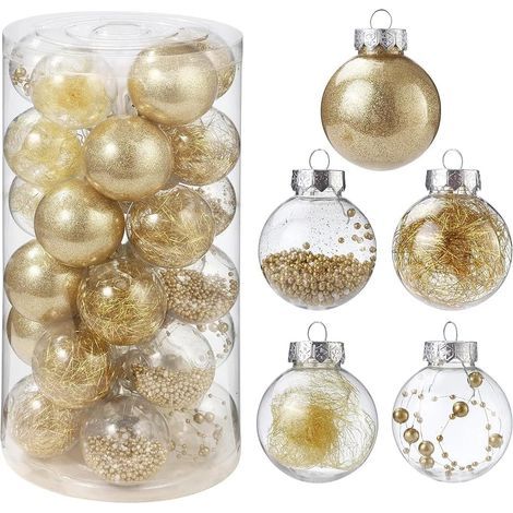 30 x Christmas Baubles for Christmas Tree Wedding Party Decor for Indoor or Outdoor Christmas Decorations (Gold) (1/5)