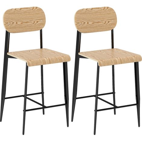 Lot de 2 chaises de bar design EMILE effet bois clair (1/5)
