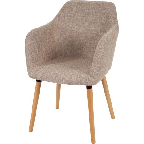 Silla de comedor Malmö T381, silla silla de cocina, diseño retro años 50, textil, crema/gris, patas claras