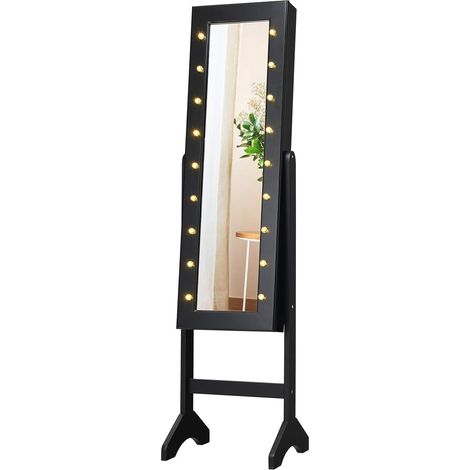 COSTWAY Armario para Joyas Espejo Joyero de Pie con 18 LED ,Inclinación Ajustable y Estante Gabinete de Maquillaje para Joyería Almacenamiento Negro