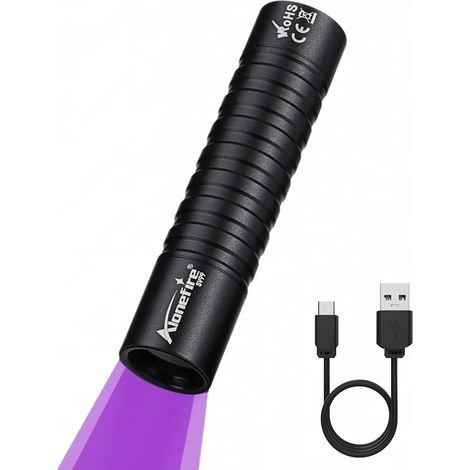 SV99 3W UV-LED-Taschenlampe (365 nm), klein, USB-C-Anschluss, wiederaufladbar, UV-Schwarzlicht, Urindetektor für Harz, Angeln, Skorpione, Mineralien, Bernstein, mit eingebautem Akku (1/5)