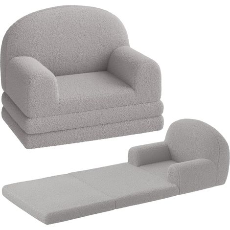 Canapé Convertible Enfant 2-en-1 Gris, Fauteuil Pliable avec Matelas Lounger en Mousse Haute Densité (1/5)