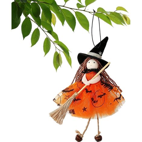de décoration d'halloween Pendentif à accrocher à la Porte ou à la fenêtre Figurine de sorcière avec un balai Pour maison appartement école maison hantée jardin (1/5)