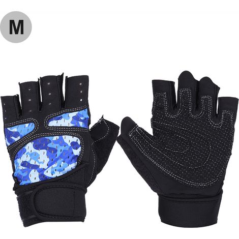 Gants De Musculation Camouflage Bleu Avec Support Poignet - Tissu Respirant Et Anti-Dérapant - Pour Fitness Et Exercice - Taille M (1/5)