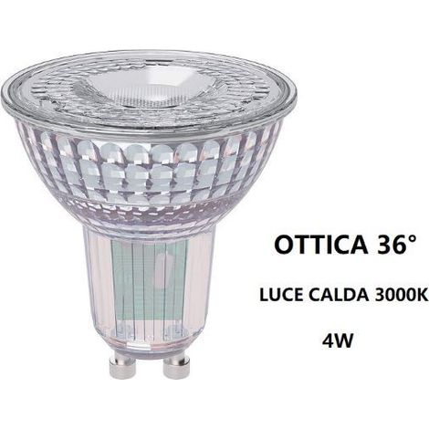 GU10 LAMPADINA FARETTO IN VETRO A LED 4W OTTICA 36° LUCE CALDA 3000K BOT (1/2)