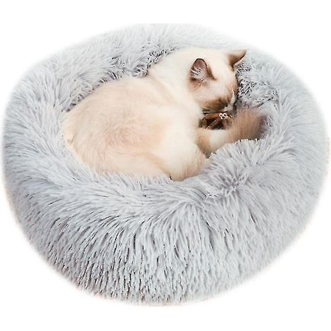 Coussin amovible pour animaux de compagnie, coussin moelleux en forme de donut pour chiens et chats de petite et moyenne taille - 40 cm - gris (1/4)