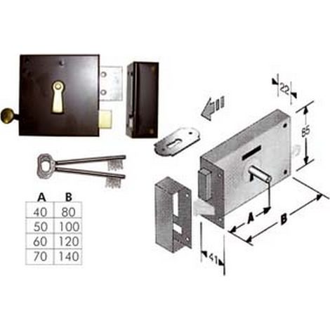 2PZ SERRATURA DA APPLICARE PER CANTINE 175 - entrata mm.50, lunghezza mm.100 DX