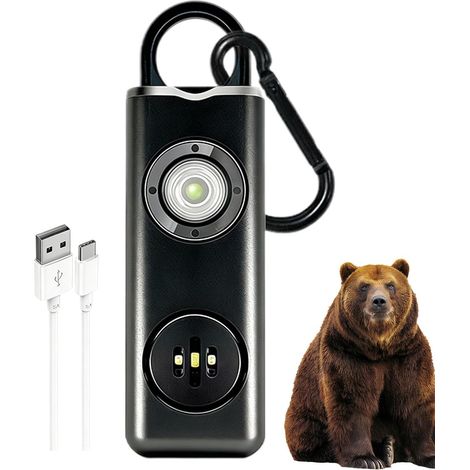 Sifflet anti-ours rechargeable, Alarme rechargeable 130 dB, Alarme de sécurité avec lampe torche LED, pour la randonnée en montagne et les promenades (1/5)