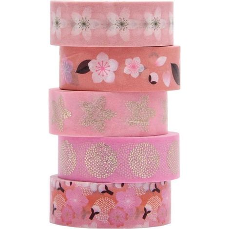 5 rubans adhésifs de masquage, motif de fleurs de sakura, printemps japonais multicolore (1/4)