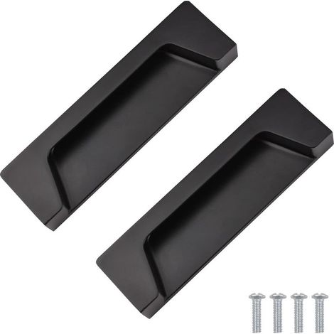 Lot de 2 poignées encastrées en alliage de zinc de 10,5 cm, noir mat pour placard, armoire, bibliothèque, tiroir et armoire de classement avec vis de montage (1/5)