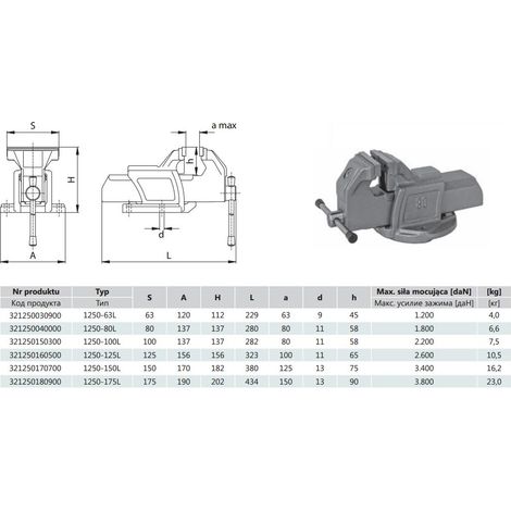 BISON-BIAL, modelo 1250-125, Tornillo de banco fijo 125 mm, ideal para sujeción segura en trabajos de precisión, estructura robusta, mordazas intercambiables, uso profesional