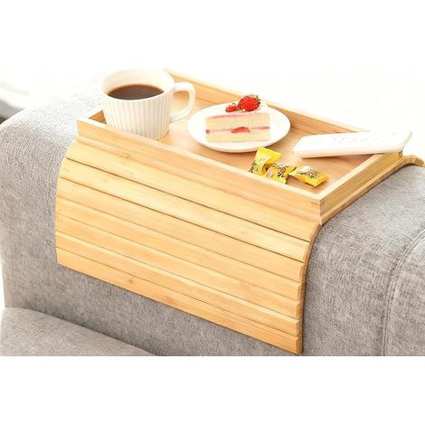 Sofa Tray Folding Bamboo Sofa Tray Armrest Tray for Sofa Side Table Armchair (1/5)