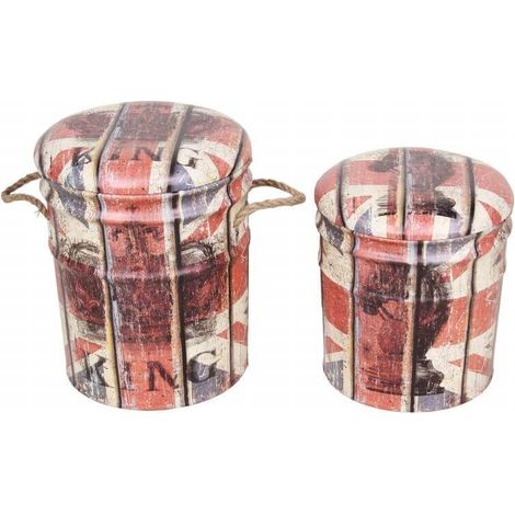 Pouf contenitori da interno con decorazione bandiera inglese set 2 pezzi