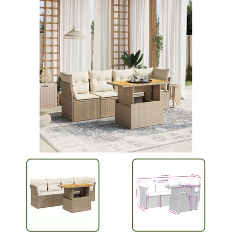 The Living Store 5-tlg. Garten-Sofagarnitur mit Kissen Beige Poly Rattan - Gartensorte - Gartenmöbelset - Lounge Möbel - Outdoor Sofa - Rattan Gartenmöbel (1/3)
