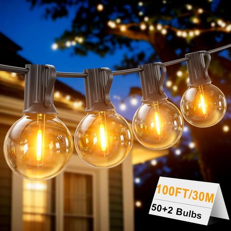 Guirlande lumineuse extérieure 30M avec 50+2 ampoules G40 E12 2700K Blanc Chaud Imperméable IP45 pour Jardin, Terrasse, Mariages et Fêtes (1/5)