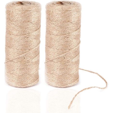 Corde en jute naturelle 2 x 100 m, ficelle de jardin, corde pour loisirs créatifs, idéale pour les mariages, le jardin, les décorations et cadeaux DIY. (1/5)