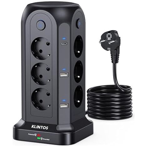 Multiprise avec Interrupteur, 12 Prises Électriques, 4 USB A (1/5)