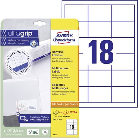 Avery-Zweckform 6171 Etiquette universelles 64 x 45 mm papier blanc 540 pc(s) fixation permanente imprimante à jet d'en (1/4)