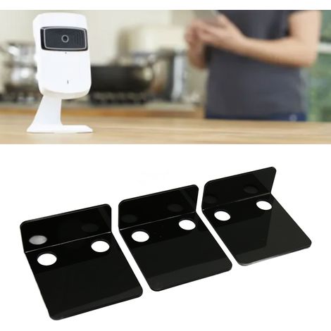 Set aus 3 schwarzen Acryl-Wandregalen für Überwachungskameras, Telefone und Lautsprecher, bohrfreie Klebebefestigung mit Clips und Klebebändern. (1/5)