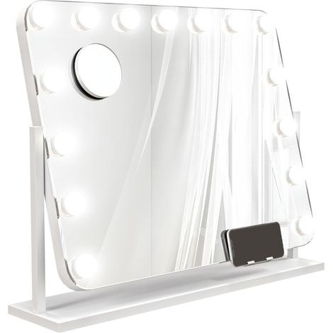 Miroir Maquillage LED Hollywood 3 Modes Éclairage Tactile 15 Ampoules Port USB Grossissement 10X pour Coiffeuse Blanc (1/5)