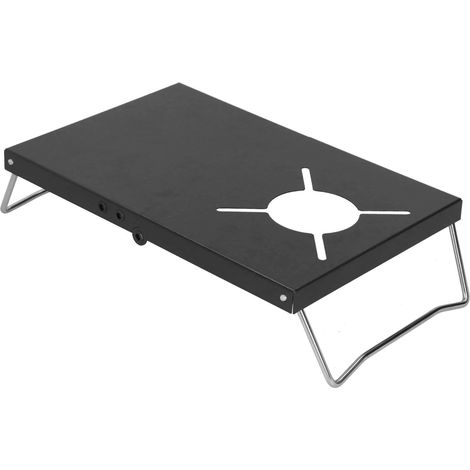 Support de table de cuisson pliable en acier inoxydable pour camping, résistant au vent, couleur noire (1/5)
