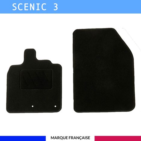 Tapis de sol voiture - Sur mesure pour  Renault SCENIC 3 et GRAND SCENIC 3 (04/2009-09/2016) - Antidérapant : Clips de fixations et scratch - Tapis de sol avant 2 pièces - Moquette - Noir