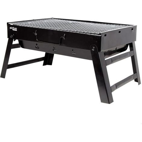 AKTIVE Barbecue Charbon Bois Table, Portable, Acier, Noir, Rectangulaire, Pliable, 50X30X23 cm, avec Poignée, Facile Mul BARBECUE (1/5)