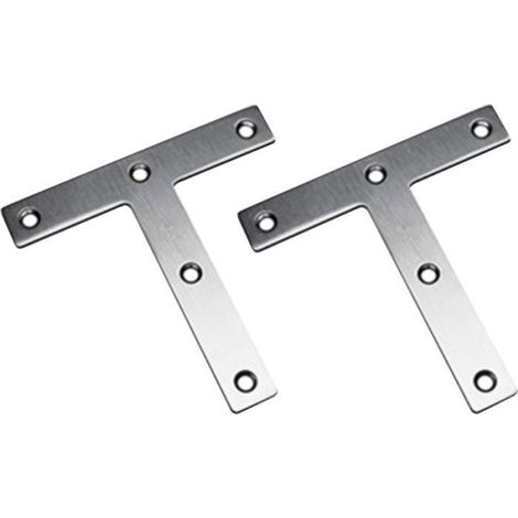 Lot de 2 Équerre de fixation, Acier inoxydable, 120x120 mm, Épaisseur 2 mm, Pour réparation meubles (1/4)