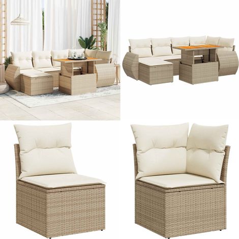 vidaXL Salon de jardin avec coussins 7 pcs beige résine tressée (1/5)