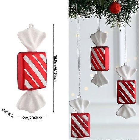 1 boule de Noël suspendue, rouge et blanche, en forme de canne à sucre, pour la maison, les fêtes et le sapin de Noël. Décorations pour Noël et le Nouvel An. (1/5)