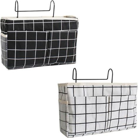 Panier Suspension de chevet Dortoir Lit Organiseur Grande capacité Toile de stockage Poche de caddie avec crochet noir (1/3)