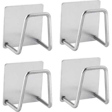 Lot de 4 porte-éponges auto-adhésifs, pour la cuisine, montage sans perçage, en acier inoxydable, antirouille et étanche, argent (1/4)