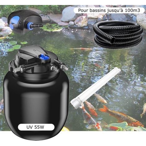 Kit Filtre Pression UV 55W, Pompe, Tuyau, + 1 ampoule UV de rechange Pour Bassins De 100000 L (1/5)