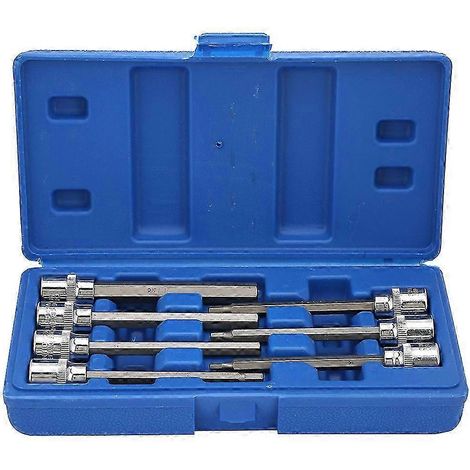 Jeu de 7 douilles carrées 3/8 avec embouts hexagonaux longs de 1/8, 3/16, 7/32, 1/4, 9/32 et 5/16. (1/4)