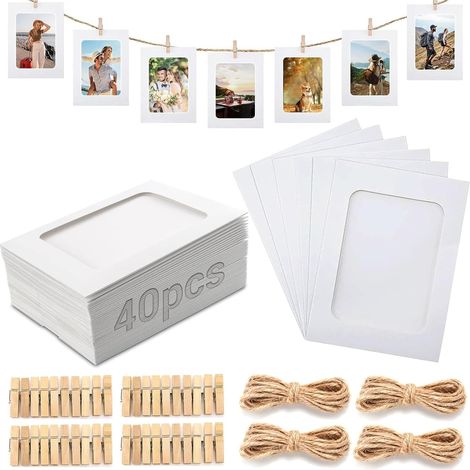 40 Pièces Cadre Photo en Carton, 10x15 cm Cadre Photo en Papier avec 40 Pièces Clips et 4 Cordon en Jute, Guirlande Photo pour Famille Amis Fête Anniversaire Mariage Noel Décoration de Murale DIY (1/5)
