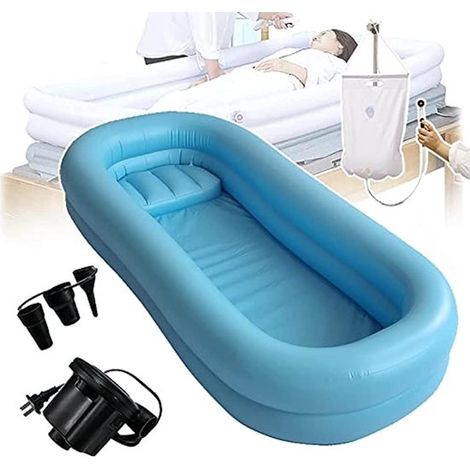 Tragbare aufblasbare PVC-Badewanne für Erwachsene inklusive elektrischer Luftpumpe und Wassersack zur vollständigen Körperwäsche im Bett geeignet (1/5)