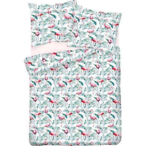 Matex Premium-Satin-Bettwäsche 140x200 Flamingos Blätter (1/5)