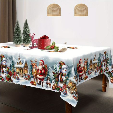 1 pièce, Nappe de Noël, Motif Père Noël & Bonhomme de Neige & Élan & Sapin de Noël, Parfaite pour la Décoration de Noël & Hiver & Ferme, Cadeau de Noë (1/5)