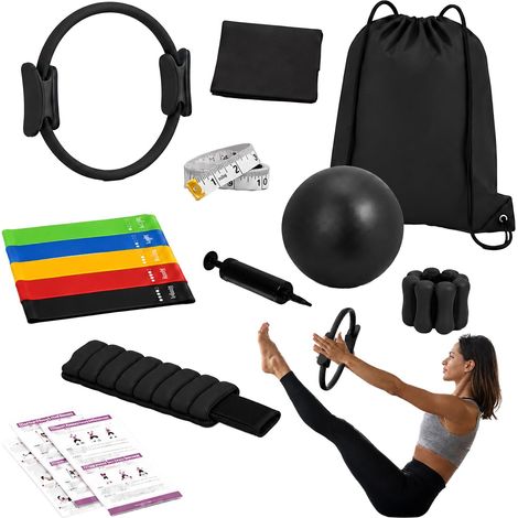 13-Piece Black Pilates Set with Bands and Weights (1/5)