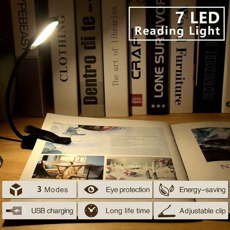 2pcs clip de protection des yeux led lampe de bureau lecture apprentissage lampe de lecture Xiaopo livre 7led clip lampe-noir