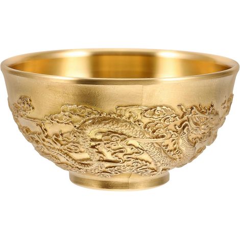Bol décoratif de bureau en laiton de style chinois, contenant des trésors et des offrandes. (1/5)